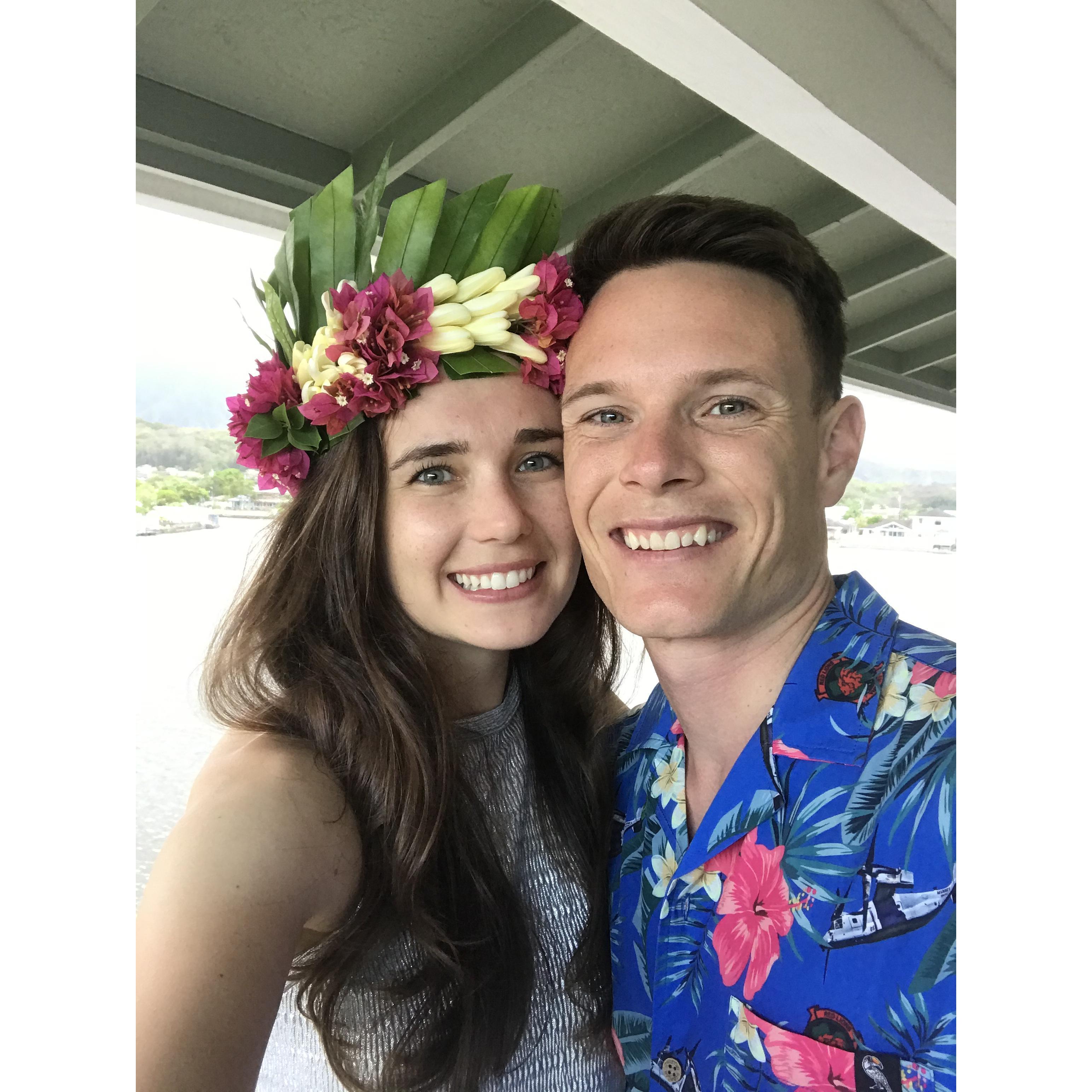 Melissa is wearing a birthday flower crown from their sweet landlady