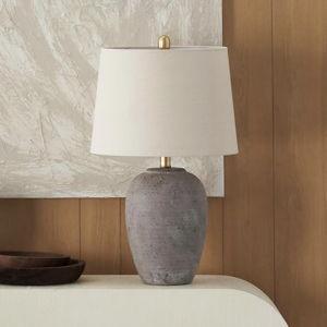 Nourison Home 23" Greyish Brown Earth Tone Rustic Farmhouse Ceramic Table Lamp for Bedroom, Living Room, Dining, Office, with Beige Linen Shade