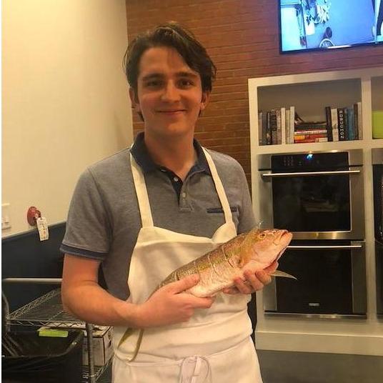 The date Sam references - Elizabeth was just dying to stand next to him and this fish for two hours