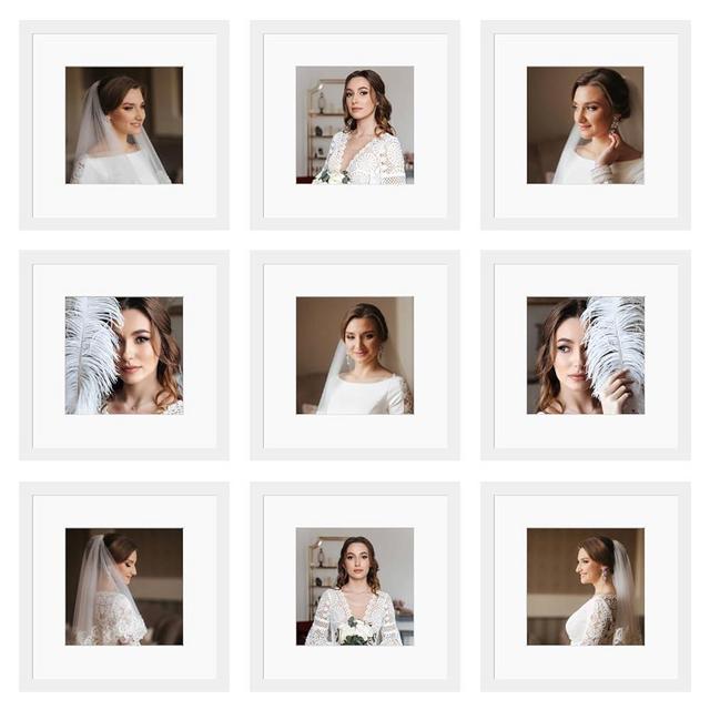 BSRHOME 12x12 Picture Frame Set of 9, Display Pictures 8x8 with Mat or 12x12 without Mat, Multi Collage Gallery Square Photo Frames for Wall or Tabletop, White