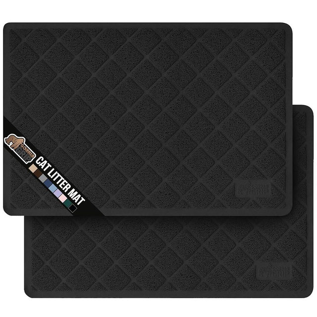 GORILLA GRIP Cat Litter Box Mat, 35x23 2 Pack, Water Resistant, US Designed Kitty Litter Trapping Mats, Easy to Clean Scatter Control, Less Mess and Clean Floors, Kitten Supplies for Indoor Cats Black
