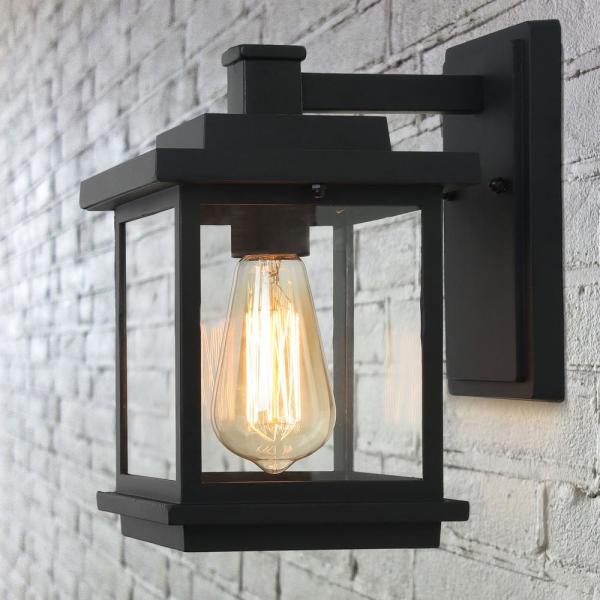 Square 1-Light Black Outdoor Wall Lantern Sconce with Clear Glass Shade