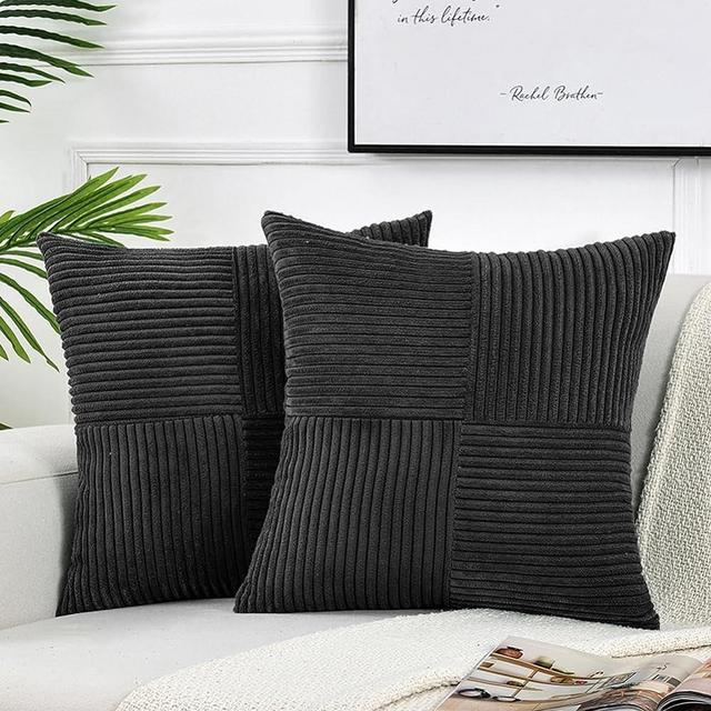 Fancy Homi 2 Packs Black Decorative Throw Pillow Covers 18x18 Inch for Living Room Couch Bed Sofa, Rustic Farmhouse Boho Home Decor, Soft Corss Corduroy Patchwork Textured Square Cushion Case 45x45 cm