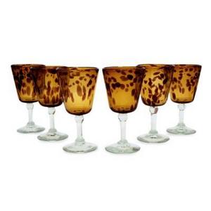 Tortoise Shell Fair Trade Handblown Wine Glasses Set of 6 Mexico