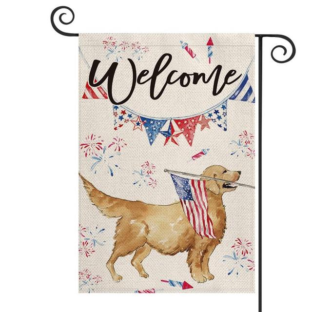 AVOIN colorlife 4th of July Independence Day Garden Flag 12x18 Inch Vertical Double Sided, Retriever Patriotic USA Flag Welcome Yard Outdoor Decor