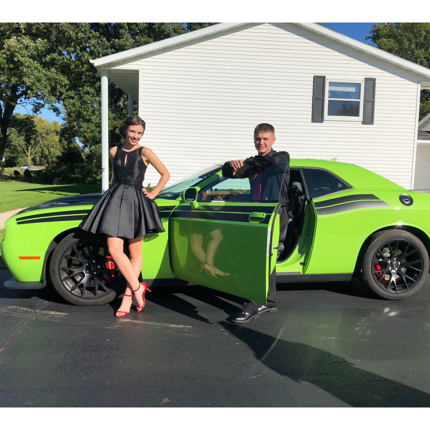 Senior homecoming when we got to ride in style with Bryce's grandpa's hellcat!