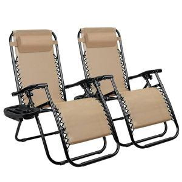 Homall Zero Gravity Chair Adjustable Folding Lawn Lounge Chairs Outdoor Lounge Gravity Chair Camp Reclining Lounge Chair with Pillows for Poolside Backyard and Beach Set of 2 (Cream-Coloured)