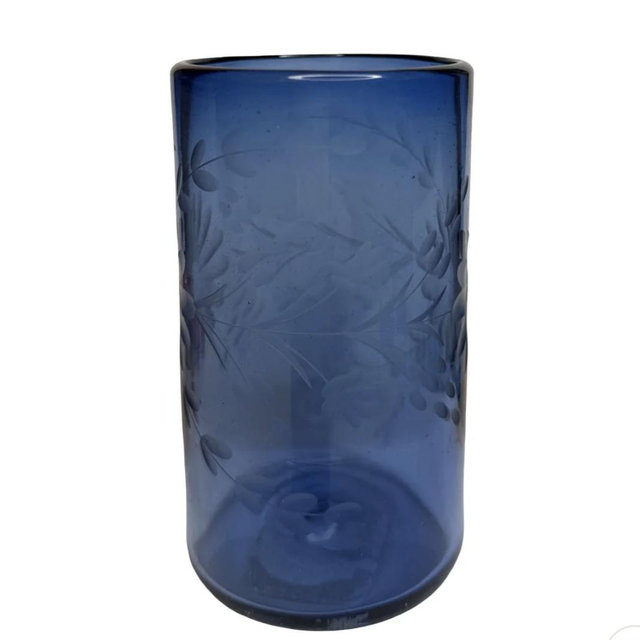 Mexican Hand-Etched Juice Glass - Dark Blue