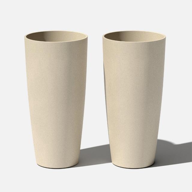 Veradek Mason Series Selena 28" Plastic-Stone Planter 2-Pack Sand
