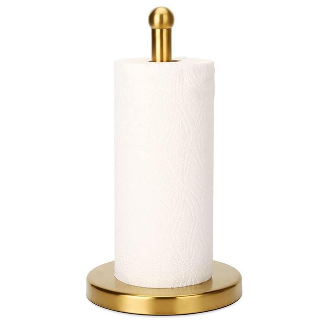 Paper Towel Holder Stand with Sturdy Base Fits Standard and Jumbo Sized Paper Towel, Paper Towel Holder Countertop (Gold)