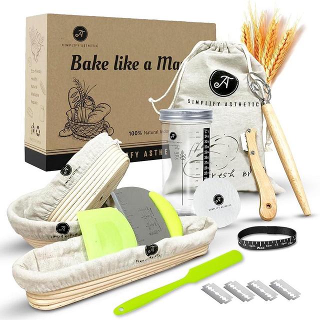 Sourdough Bread Proofing Baskets - New with Sourdough Starter Kit - Banneton Bread Proofing Basket -Complete Sourdough Bread Baking Supplies Set of 22 baking Tools, 9" Round, 10" Oval, 15" Baguette
