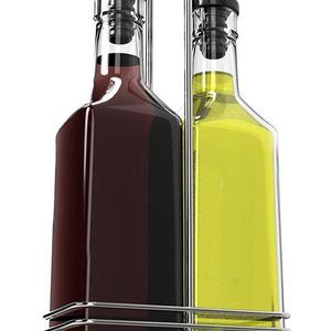 Royal Oil and Vinegar Bottle Set with Stainless Steel Rack and Removable Cork – Dual Olive Oil Spout – Olive Oil Dispenser, 17oz Olive Oil Bottle and Vinegar Bottle Glass Set