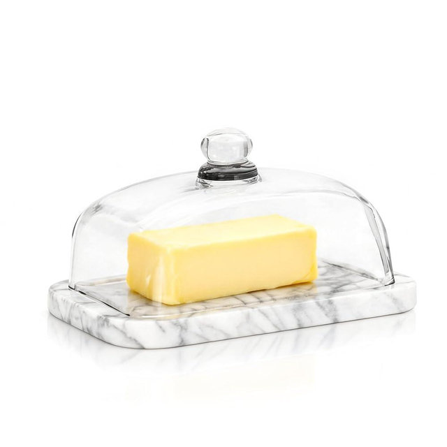 Joapsinn Marble Butter Dish with Lid for Countertop - Large Capacity Butter Holder(7.2 in x 5 in) with Knob Handle - Butter Keeper with Natural Cool Surface Keeps Butter Chilled