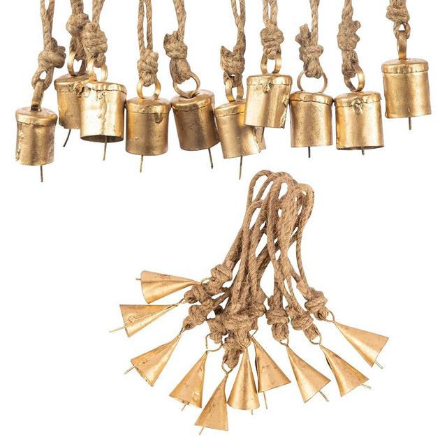 JYPR 20 Pc Vintage Rustic Metal Cow Bells for Christmas Decor - Antique Handmade 4 cm Gold Bells, Witch Bells - Unique Old Look Xmas Decoration