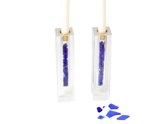 Crystal Fill-Your-Own Wedding Shards Shabbat Candleholders - Gold, Silver or Rose
