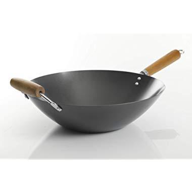 Kenmore Hammond Flat Bottom Carbon Steel Wok, 14-inch, Black