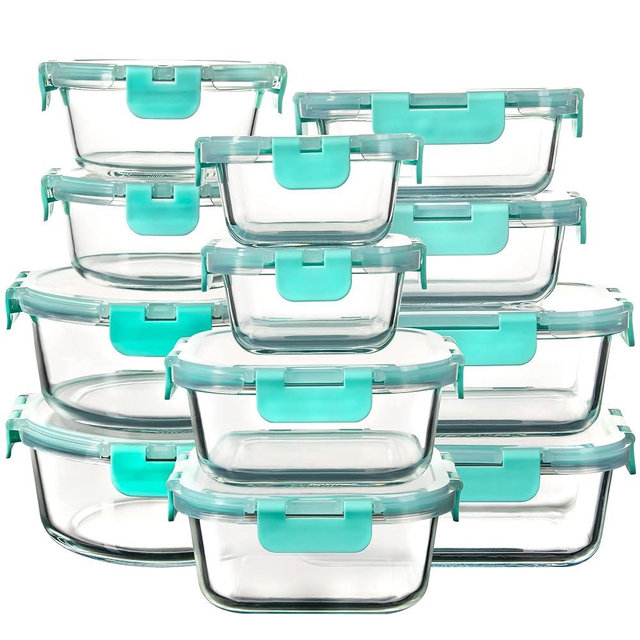 FAWLES 12 Pack Glass Storage Containers with Lids, Leak-Proof Meal Prep Containers, Dishwasher/Microwave/Oven/Freezer Safe Glass Food Storage Containers for Leftovers, to Go