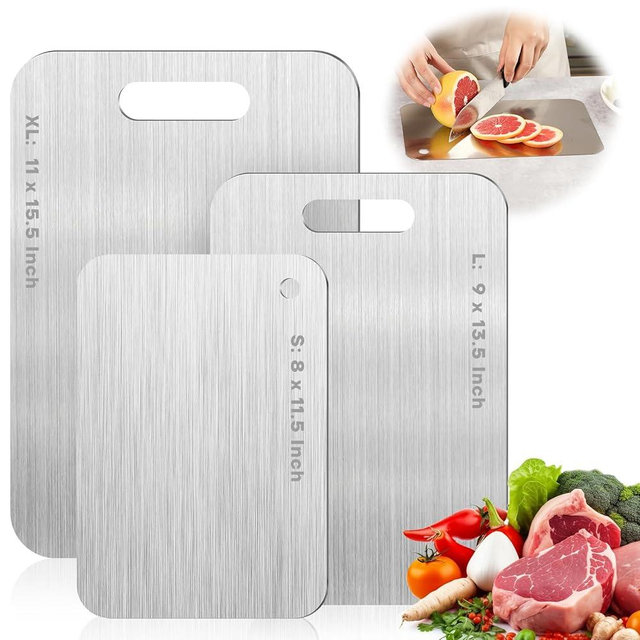Katuchef Titanium Cutting Boards for Kitchen 100% Pure Ti Katu chef Titanium Cutting Board set Double Sided Non Toxic Titanware Chopping Board,Durable Dishwasher Safe Cutting Boards(3PC-S+L+XL)