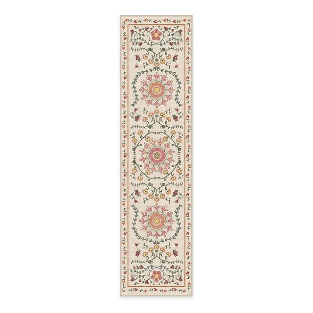 Ruggable Suzani Washable Boho Floral Runner Rug - Coral 2'6"x10'.