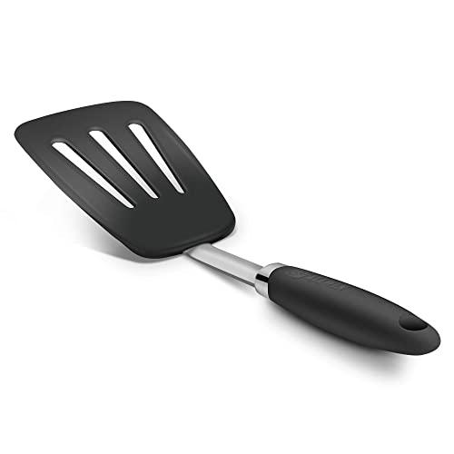 Hygienic Solid Heat-Resistant Flexible Slotted Silicone Spatula, Black Non-stick Silicone Turner