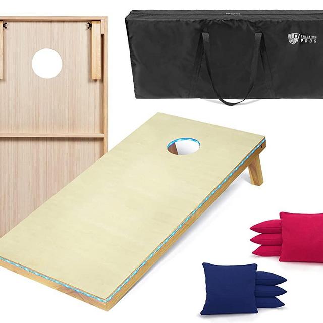 Tailgating Pros Light Up Cornhole Boards - 4'x2' or 3'x2' Cornhole Game w/Built-in LED Lights, Carrying Case, & Set of 8 Corn Hole Bean Bags!