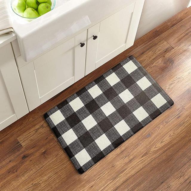 Elrene Home Fashions Farmhouse Living Buffalo Check Anti Fatigue Comfort Cushioned Kitchen/Office/Garage/Standing Desk Floor Mat, 18" x 30", Black/White