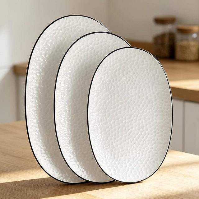 Roeveca Serving Platters, 16/14.3/13.1Inches Large Serving Dishes for Entertaining, Oval Serving Tray, Ceramic Serving Dish, White Platters for Serving Food, Appetizers, Entertaining, Party, Set of 3