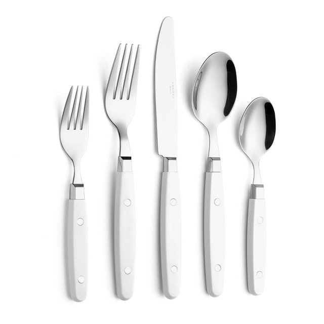 ANNOVA Silverware Set, Retro/Rivet Colorful Stainless Steel Tableware Kitchen Flatware Set Utensils, Includes Dinner Knives, Forks, Spoons, Salad Forks & Dessert Spoons (White, 20 Pieces)