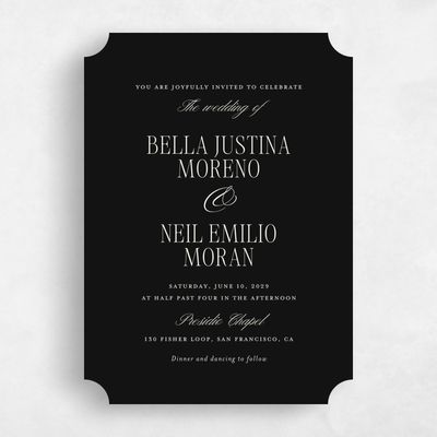 Black Wedding Invitation - Roscana Portrait