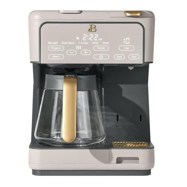 Multi-Brew Coffee Maker, 12-Cup Carafe + Single-Serve, Pods or Grounds, Over Ice, Touch Display by Drew Barrymoree. (Porcini Taupe)