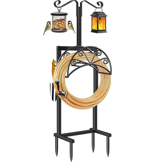 TomCare Garden Hose Holder Heavy Duty Water Hose Holder Holds 160 FT Hoses 4 Spikes Hose Reel Freestanding Hose Hanger Sturdy Hose Storage Stand for Outside Yard Lawn