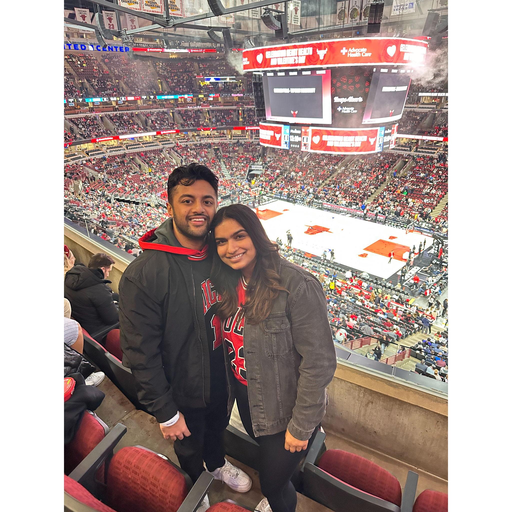 Feb. 2023 in Chicago, IL at our first Bulls game!