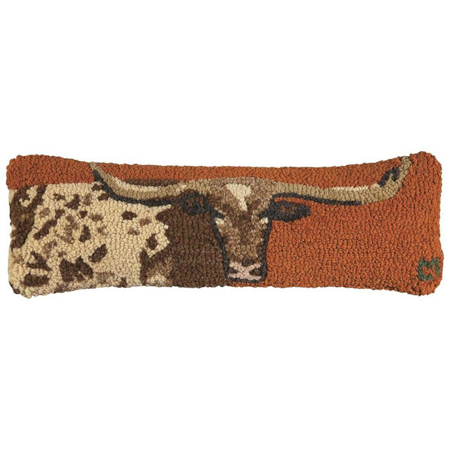 BLACK FOREST DECOR Longhorn Hooked Wool Pillow - Rustic Western Throw Pillow