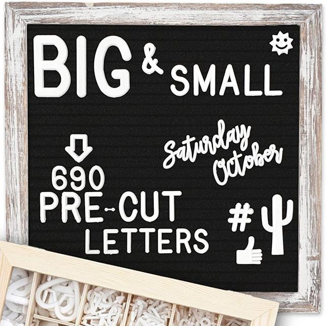 Felt Letter Board 10x10 | +690 PRE-Cut Letters +Stand +Upgraded Wooden Sorting Tray | Black Rustic Farmhouse Letterboard with Cursive Words, Letter Boards, Word Board, Message Board, Changeable Sign