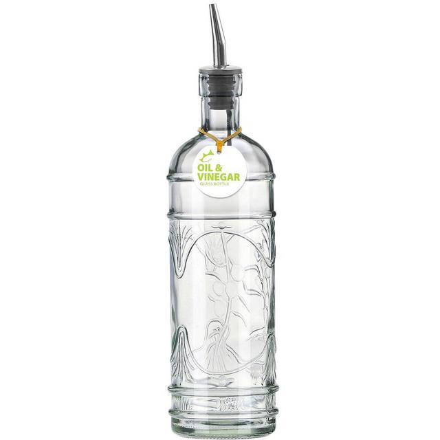 Couronne Co. Olive Branch Recycled Glass Oil or Vinegar Bottle with Pour Spout, B6541P00, 11 Inch Tall, 16.1 Ounce, Clear