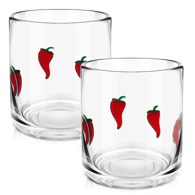 SiliFine 2 Pcs Chili Icon Juice Glasses, 14oz Red Pepper Stemless Wine Drinking Coffee Water Glass Cup for Hot Chili Party Supplies & Gift
