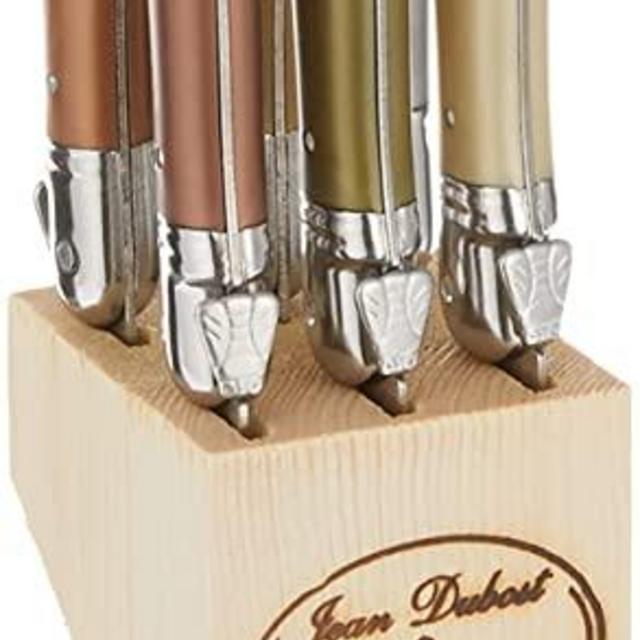 Jean Dubost 6 Steak Knives Handles in Block, Mineral