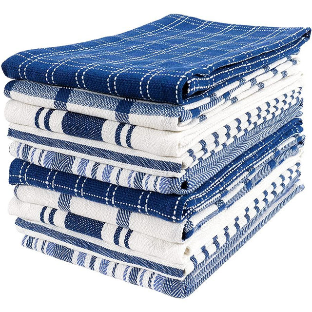 KAF Home Assorted Flat Kitchen Towels | Set of 10 Dish Towels, 100% Cotton - 18 x 28 inches | Ultra Absorbent Soft Kitchen Tea Towels | Perfect for Cooking, Cleaning, and Drying Hands (Navy)