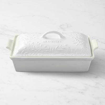 Le Creuset Olive Branch Collection Heritage Stoneware Rectangular Covered Casserole - Matte White