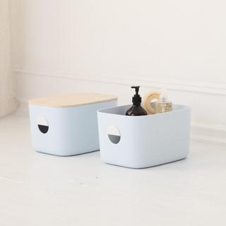 Medium Storage Bin with Wood Lid, Set of 2