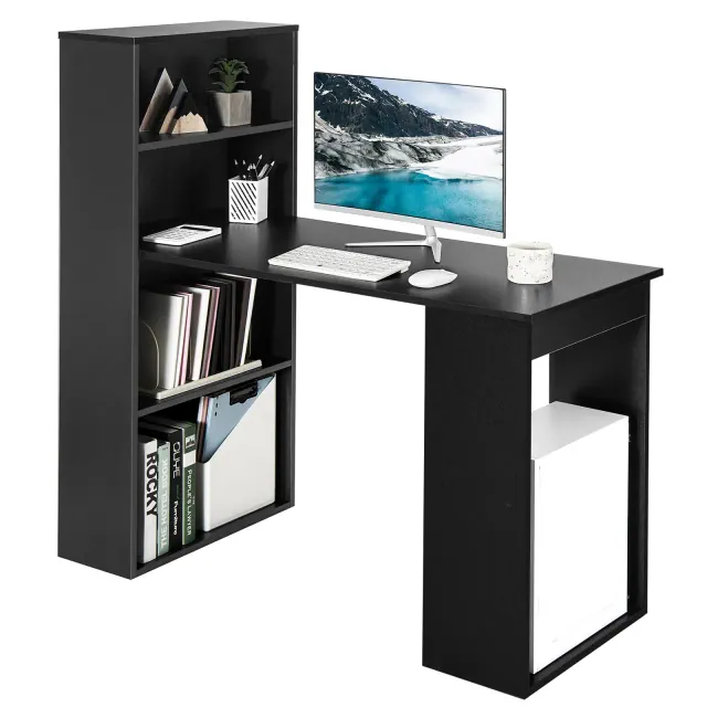 Costway Computer Desk Writing Workstation Office w/6-Tier Storage Shelves Black