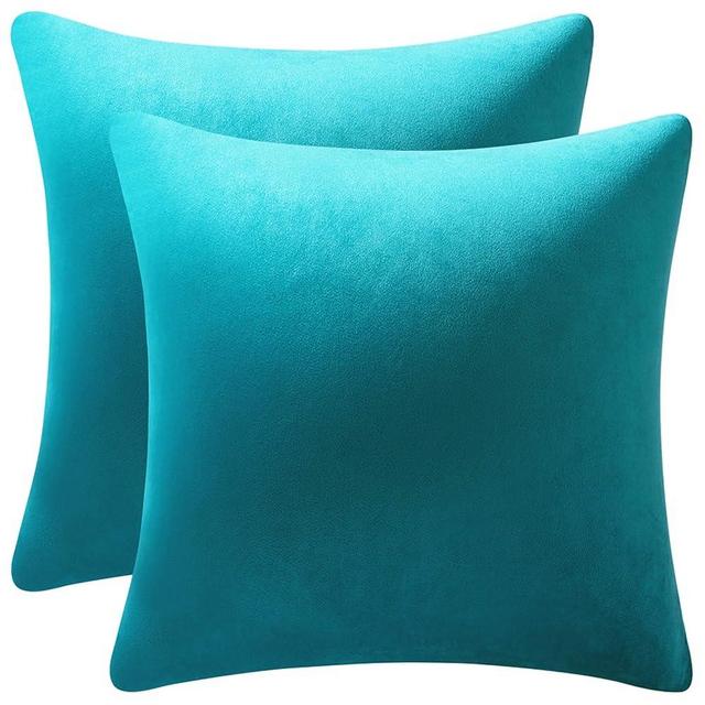 DEZENE Turquoise Throw Pillow Covers 2 Pack 20 x 20 Inch Cozy Soft Velvet Square Decorative Pillow Cases, Lumbar Toss Pillow Shams, Euro Cushion Covers for Farmhouse, Couch, Sofa, Bed