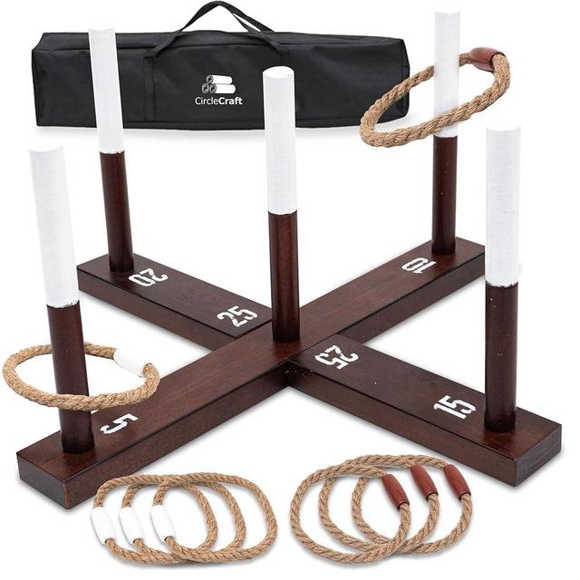 CircleCraft Rustic Wood & Rope Ring Toss Game for Adults - Featuring Wide Grip Handles Wooden Ring Toss Games, Outdoor Games with Portable Carrying Case - Fun Games for Adults & Family Gatherings