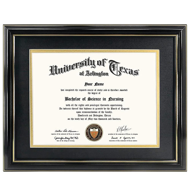 GraduationMall 8.5x11 Diploma Frame with Black Over Gold Mat or Display 11x14 Certificate Without Mat,Solid Wood & UV Protection Acrylic,Glossy Black Finish with Gold Trim