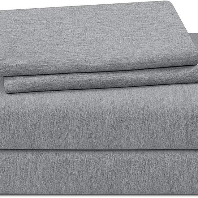 Utopia Bedding Jersey Knit Bed Sheet Set - 4 Piece Queen Sheet Set, Cotton Blend T-Shirt Bed Sheets, 4-Way Stretch Sheets (Queen, Light Grey)