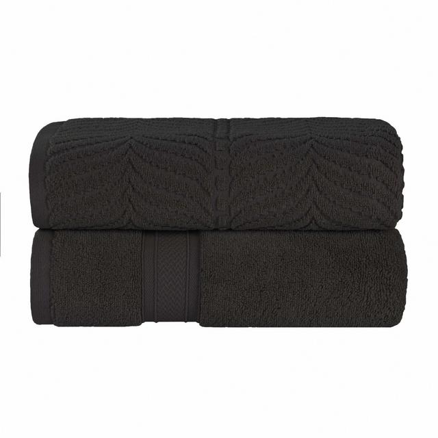 Chevron Zero Twist Cotton Solid and Jacquard Bath Sheet Set of 2, Black - Blue Nile Mills