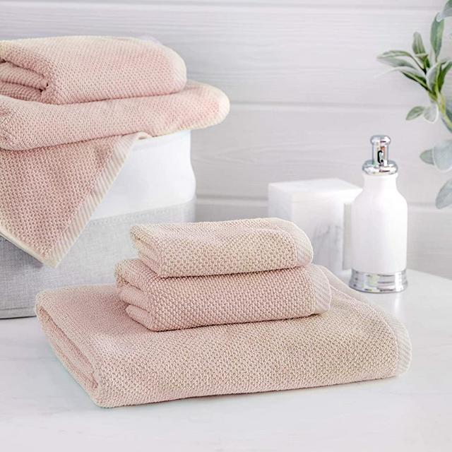 Welhome Franklin 100% Cotton Textured Towel (Blush) - Set of 6 - Highly Absorbent - Combed Cotton - Durable - Low Lint - 600 GSM - Machine Washable : 2 Bath Towels - 2 Hand Towels - 2 Wash Towels
