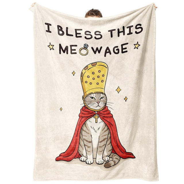 BaubleDazz Wedding Gifts for Cat-Loving Couples, Funny Pope Cat Blanket with Blessings for Newlywed, Bride, Groom, Engagement & Bridal Shower Gifts, Bride to be, Wedding Anniversary Blanket