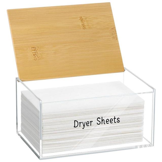 Dryer Sheet Holder, Acrylic Dryer Sheet Dispenser with Bamboo Lid, Acrylic Tissue Box, Dryer Sheet Container, Acrylic Dryer Sheet Holder for Laundry Table Clear Dryer Sheet Dispenser Rectangular
