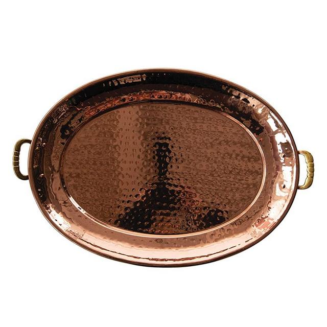 Creative Co-op DF3576 Hammered Stainless Steel Brass Handles Tray, Copper